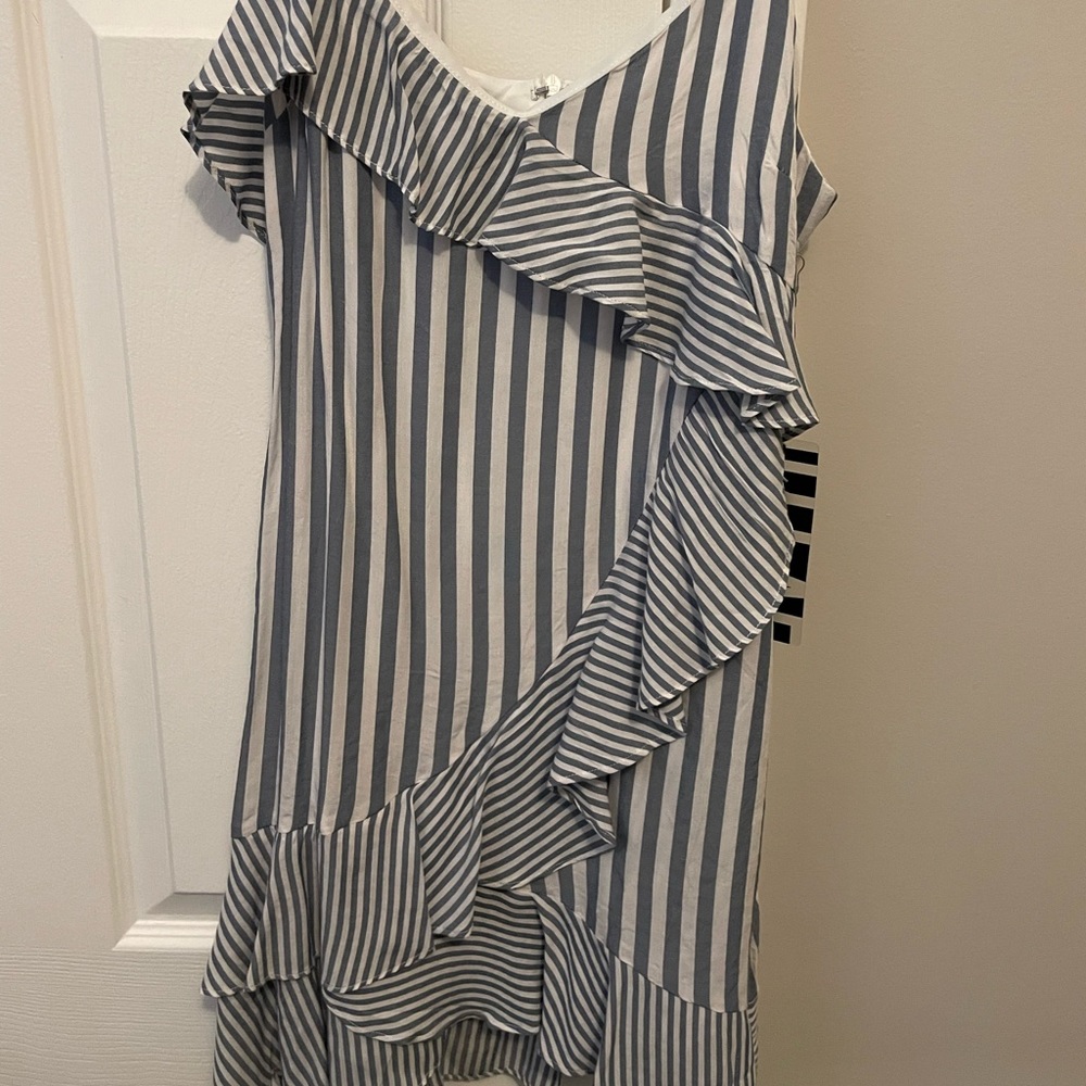 White and blue asymmetrical summer dress.